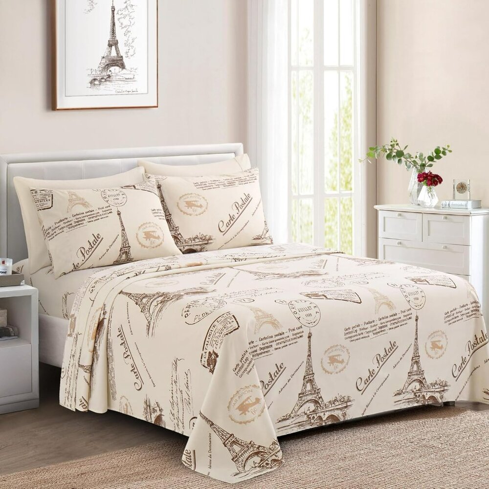 6PC Super Soft Sheet Wrinkle Free Deep Pocket 4 Pillowcases 1 Flat 1 Fitted